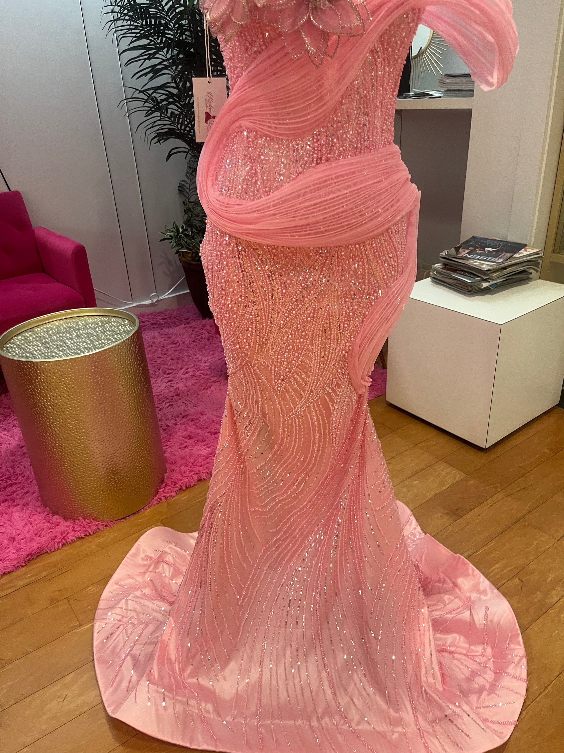 kylie prom dress Kylie Jenner Green Off-the-shoulder Thigh-high Slit Prom Dress TCD8941