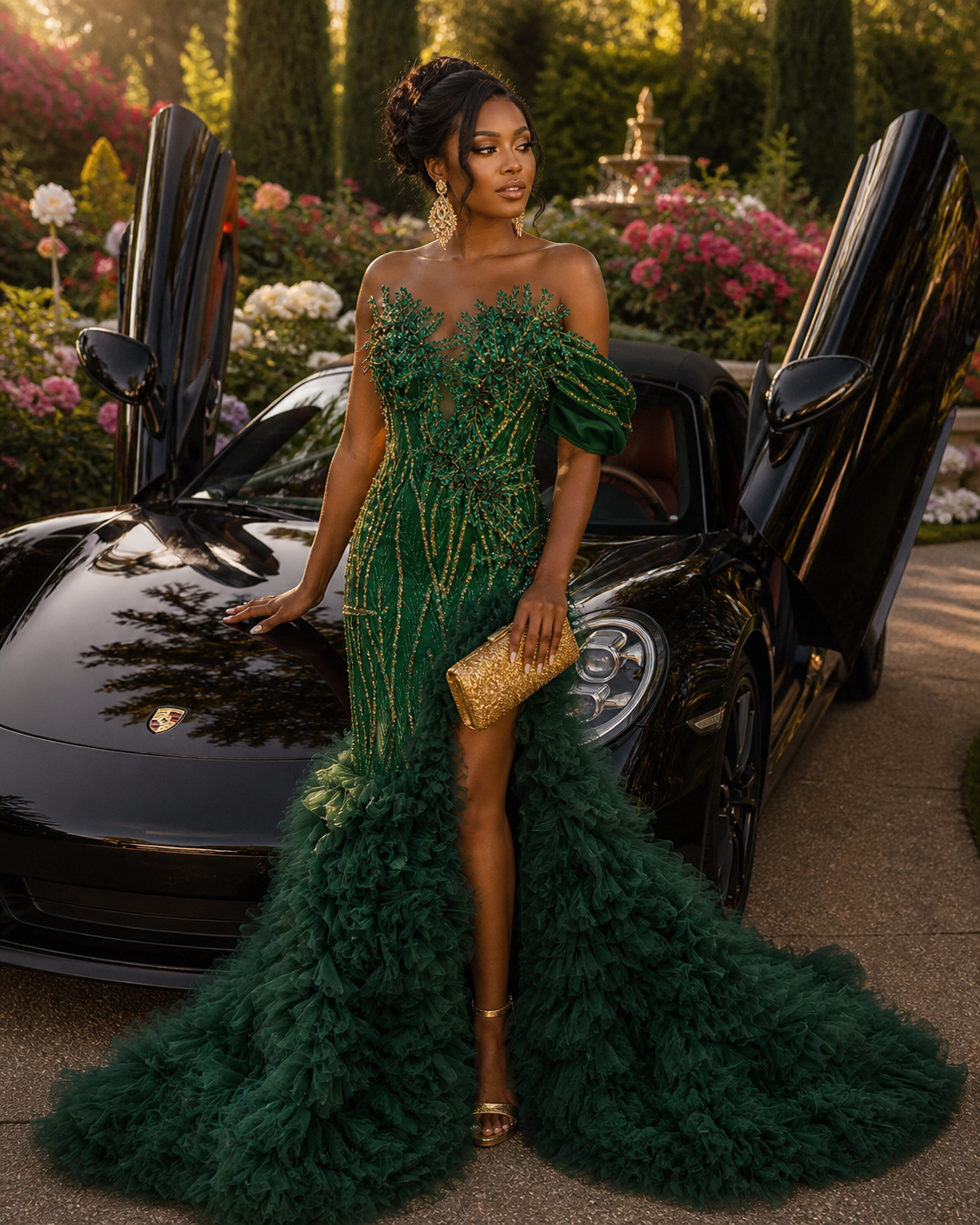 a green dress Olivia Emerald Gown A beautiful crochet dress shaped neckline and tie cute prom dresses Size:L: 10-12