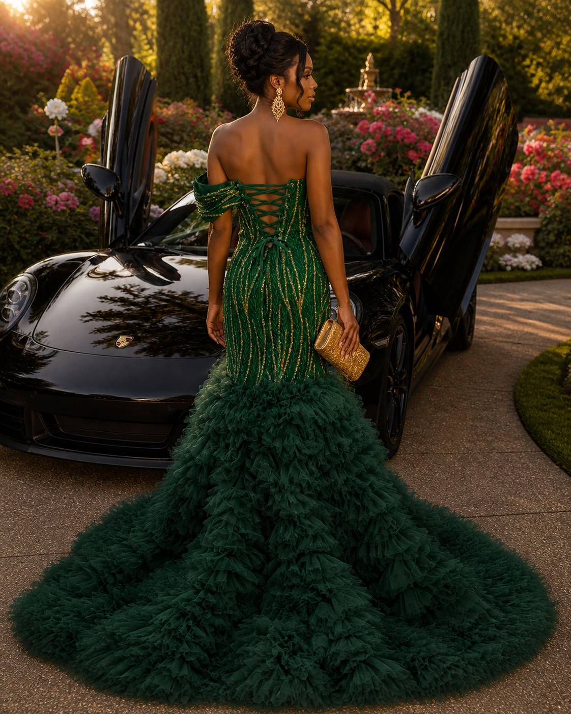designer green dress Emerald Green Long Formal Gown with 3D Florals Emerald / 00