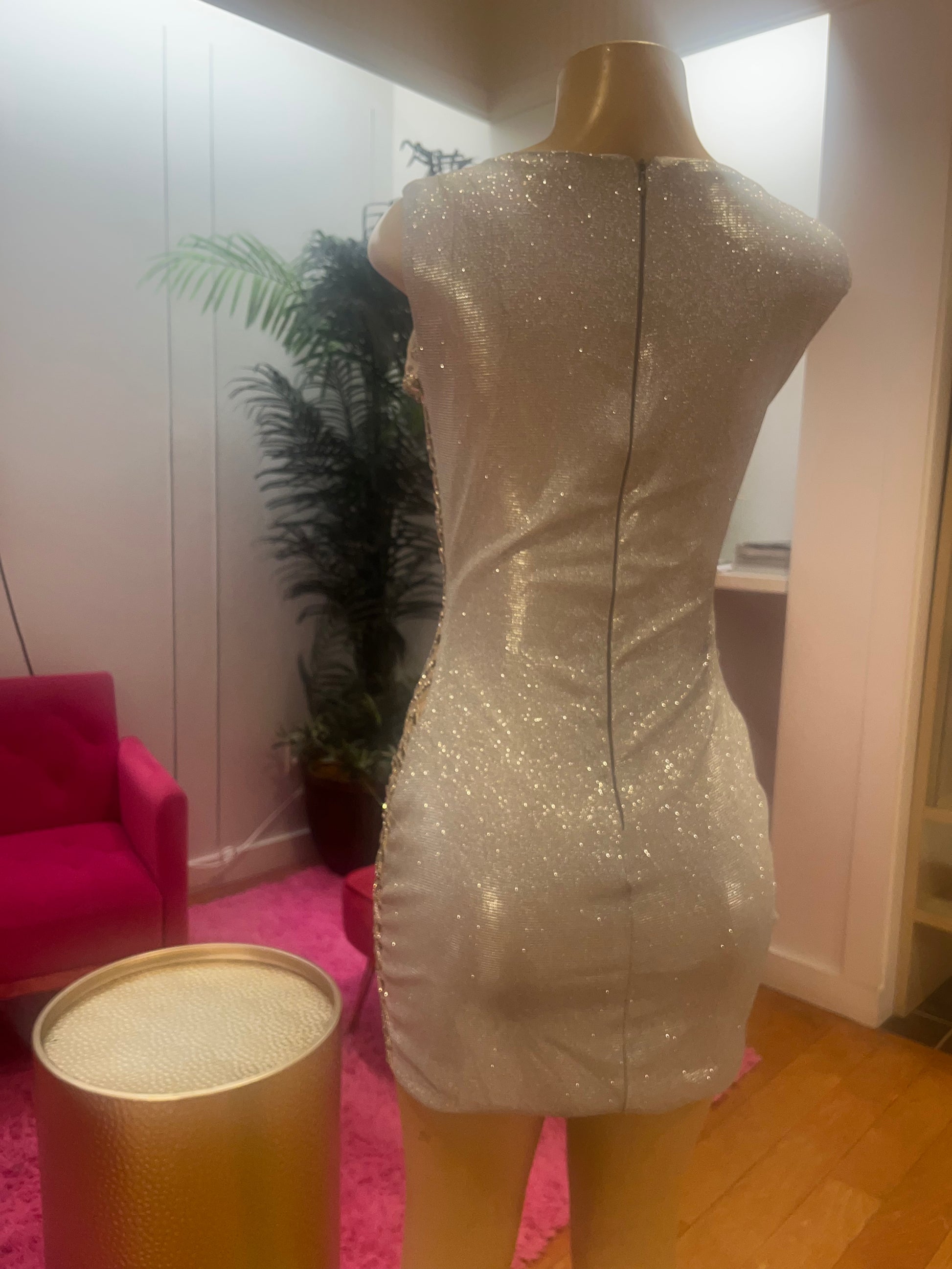 silver rhinestone dress “Stacy” Rhinestone Dress Silver / Medium