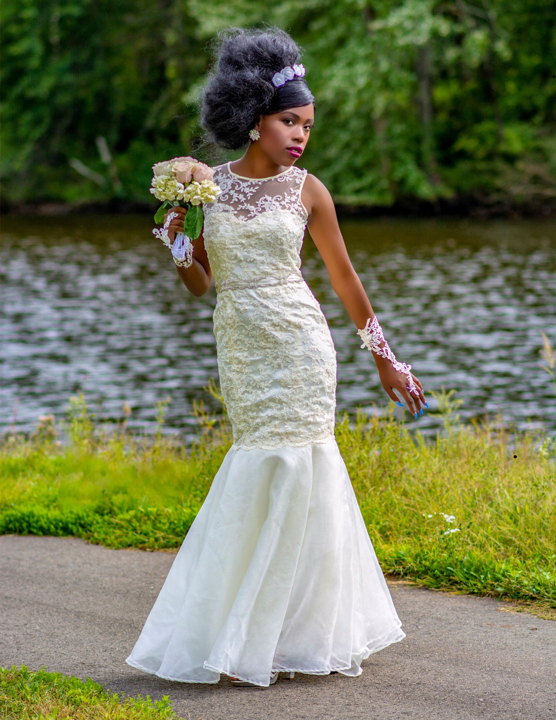 Beaded Lace Mermaid Wedding Dress Karlene Lindsay Designs LLC Beaded Lace Mermaid Wedding Dress Karlene Lindsay Designs LLC