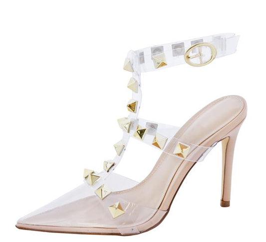 Clear gold stud heel